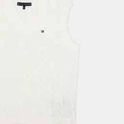 Tommy Hilfiger White Cotton Regular Fit Textured Sweater image 3