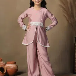 Fashion Dream Kids Mauve Embroidered Kurti And Palazzos Set-image-30