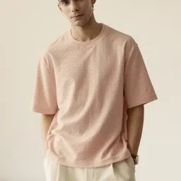 Andamen Pink Relaxed Fit Textured T-Shirt-image-31