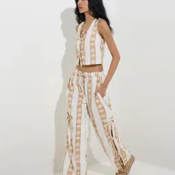 nuon women Nuon by Westside Beige Shell Printed Mid-Rise Cotton-Blend Pants image 3