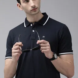 Arrow Sport Men Navy Blue Solid Polo Collar Pure Cotton T-shirt-picture-10