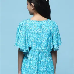 BIBA Girls Aqua Blue Floral Print Top image 2