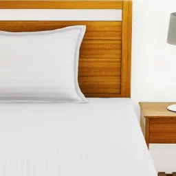 Bianca Hilton Stripes White 210 TC Cotton Single Bedsheet with 1 Pillow Covers image 1