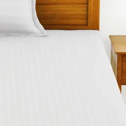 Bianca Hilton Stripes White 210 TC Cotton Single Bedsheet with 1 Pillow Covers image 2