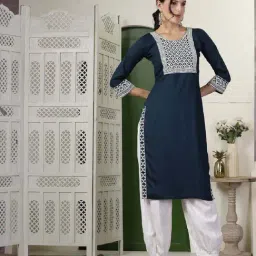 Stylum Blue Embroidered Straight Kurta-picture-16