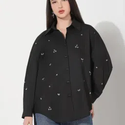 SHOWOFFFF Black Cotton Embellished Shirt-image-48