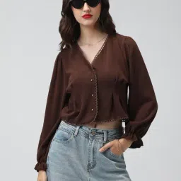 SHOWOFFFF Brown Cotton Solid Top-image-90