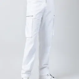 BENE KLEED White Cotton Straight Fit Solid Cargo Jeans image 2