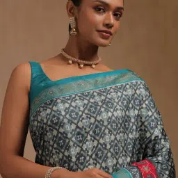 Soch Teal Green Dola Silk Ethnic Motifs Saree With Stone Work-image-26