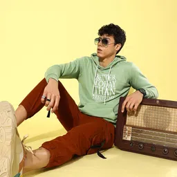 Mast & Harbour Men Green Typography Print Hooded Sweatshirt image 2