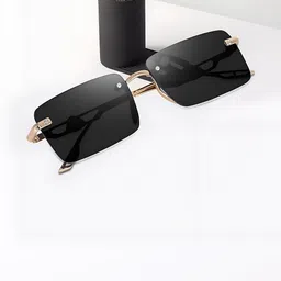 FUNGLASSES Unisex UV Protected Rectangle Rimless Sunglass 444 CHERY NEW RIMLES GOLD BLACK image 5