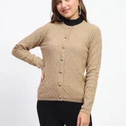MADAME Brown Self Design Cardigan-image-58