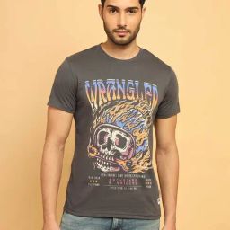 Wrangler Dark Grey Regular Fit Graphic Print Cotton Crew T-Shirt-picture-44