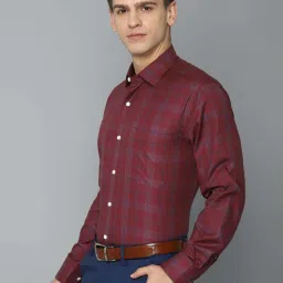 Luxure By Louis Philippe Maroon Regular Fit Checks Shirt image 3