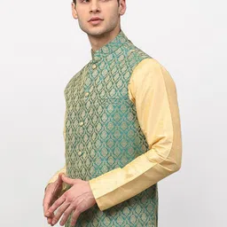 Jompers Men Green & Gold-Coloured Woven-Design Nehru Jacket image 3