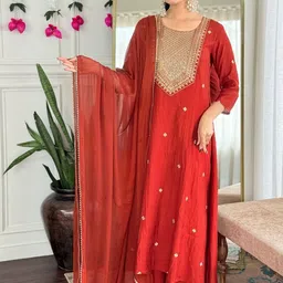 Anni Designer Women Embroidered Regular Anarkali Kurta with Palazzos & Dupatta Kurta Sets image 4