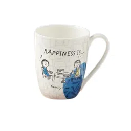 CLAY CRAFT White & Blue 4 Pieces Printed Ceramic Glossy Cups 300 ml Each image 2