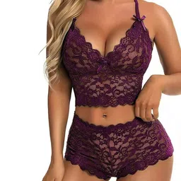 PHALIN Self Design V-Neck Baby Doll With Brief-image-57