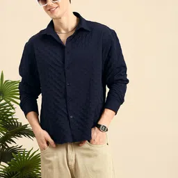 Mast & Harbour Relaxed Fit Self Checked Drop-Shoulder Sleeves Casual Shirt-picture-27