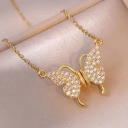 Estailo fashion Women Gold-Plated Stones-Studded Butterfly Necklace-picture-26