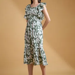 Roadster Women Floral Sleeve Square Neck Calf Length Casual Dresses image 3