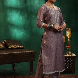 Libas Women Printed Regular Sequinned Kurta with Trousers & With Dupatta image 5