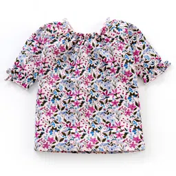 Babyhug Three Fourth Sleeves Top with Frill Detailing & Floral Print - Light Peach-image-59