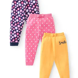 Babyhug Cotton Knit Full Length Lounge Pants with Floral & Polka Dots Print Pack of 3 - Multicolour-picture-29