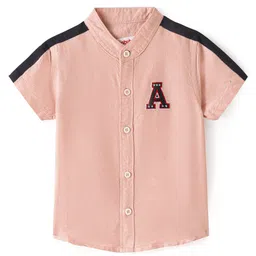babyhug BabyhugCotton Woven Half Sleeves Solid Color Shirt With Mandarin Collar Text Embroidered - Light Peach-picture-27