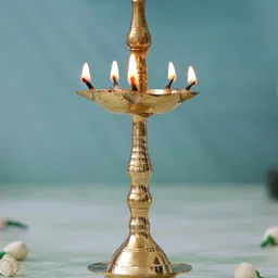 eCraftIndia Decorative Handcrafted Brass Diya Stand With 5 Wicks-image-19