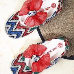 Mine Sole Bow Applique Detailed & Chevron Embroidered Ballerians - Multi Colour-image-11