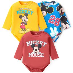 Babyhug Disney Interlock Knit Full Sleeves Onesies With Mickey Mouse Graphics Pack of 3 - Yellow Blue & Maroon-picture-23