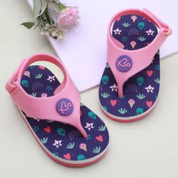 Babyoye Velcro Closure Flip Flops With Hearts & Stars Print - Pink & Navy Blue-picture-14