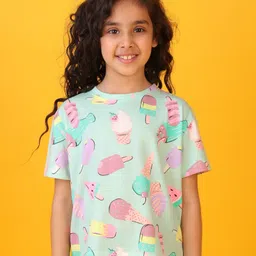 Anthrilo Blended Half Sleeves Ice Cream Printed Tee - Aqua Blue-picture-10