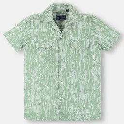 INFINITY Poplin Cotton Woven Half Sleeves Abstract Printed Shirt - Green-picture-11