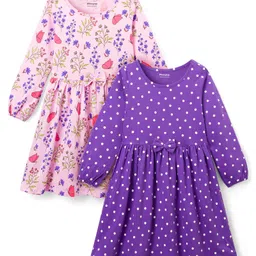 Honeyhap Premium 100% Cotton Knit Full Sleeves Frock With Bio Finish & Floral Print Pack Of 2 - Pirouette & Deep Lavender-picture-13