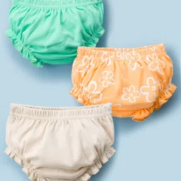 kookie kids india Kookie Kids Interlock Knit Bloomers With Floral Print Pack of 3 - Orange Cream & Green-picture-16