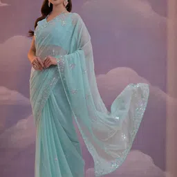 CaniBani Floral Embroidered Pure Georgette Saree image 3