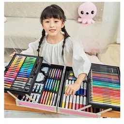 Syga Pro Artists Drawing Sketching and Colouring Set 145 Pieces - Pink image 2