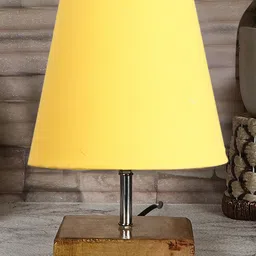 Devansh Cotton Square Natural Wood Table Lamp - Yellow image 2