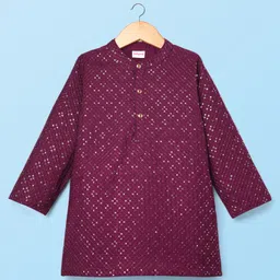 Babyhug Woven Full Sleeves Kurta Pajama Set with Embroidery & Sequin Detailing - Wine image 2