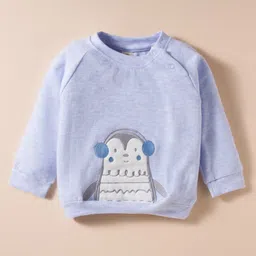 ToffyHouse Interlock knit Full Sleeves Night Suit With Animal Print & Embriodery - Light Blue image 2