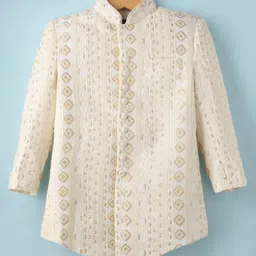 Little Bull Full Sleeves Threadwork Detailed Sequins Embellished Kurta & Pyjama Set - Cream image 2