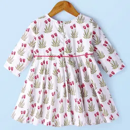 Babyhug Cotton Three Fourth Sleeve Floral Printed Kurta with Leggings - Off White image 3