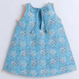 Many frocks & Cotton Sleeveless Floral Printed  And  Lace Embellished Dhoti Kurta Set - Blue image 4