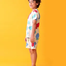 Anthrilo 100% Organic Cotton Knit Half Sleeves Blocks Printed Coordinating Night Suit Set - White image 4