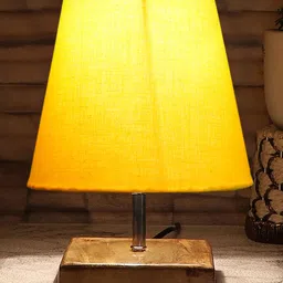Devansh Cotton Square Natural Wood Table Lamp - Yellow image 4