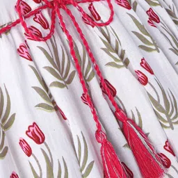 Babyhug Cotton Three Fourth Sleeve Floral Printed Kurta with Leggings - Off White image 5