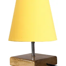 Devansh Cotton Square Natural Wood Table Lamp - Yellow image 5
