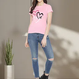 Dreambe Women Pack of 2 Typography Printed Round Neck Cotton T-shirts image 3